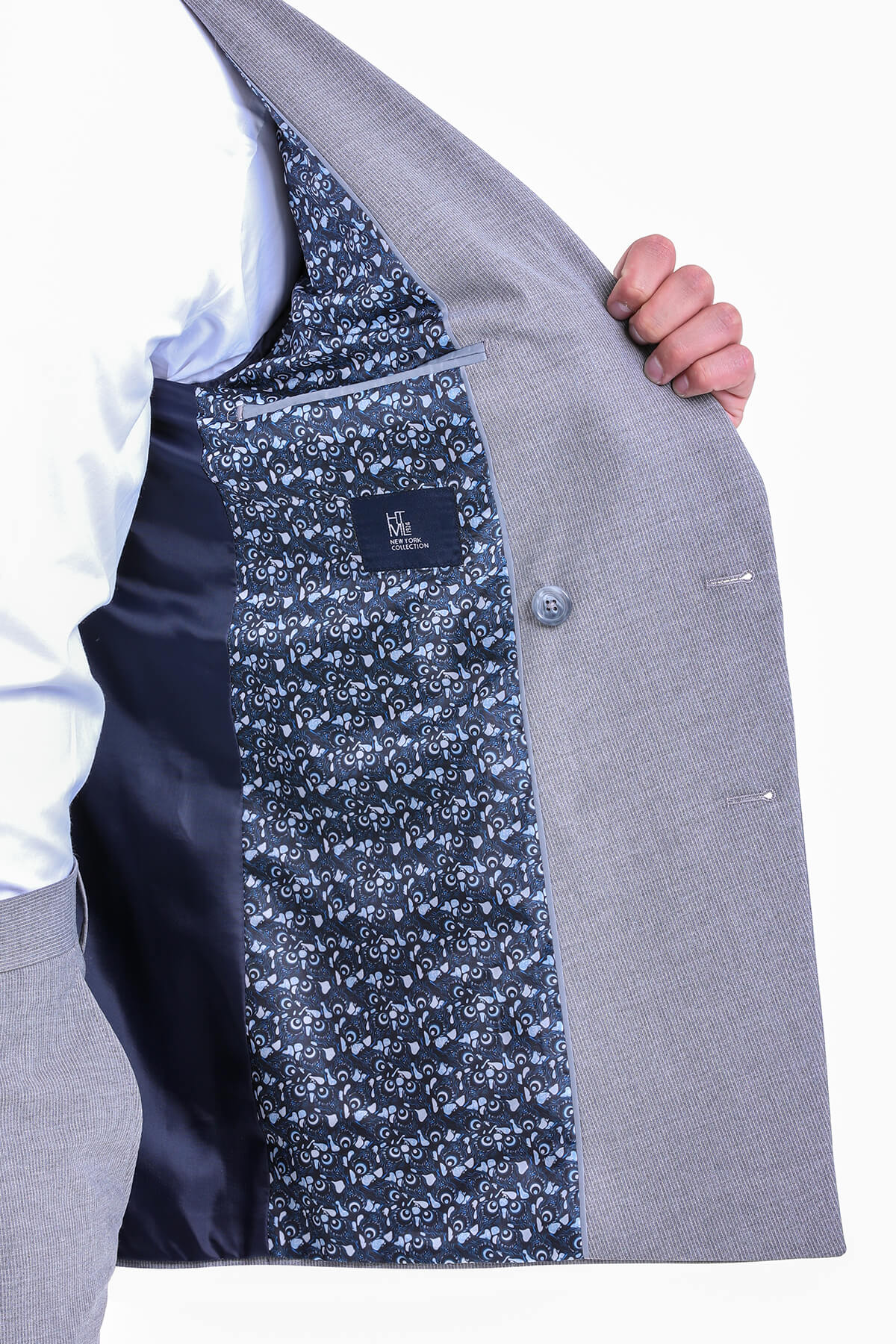 Slim Fit Double Breasted Gray Striped Casual Suit - SAYKI