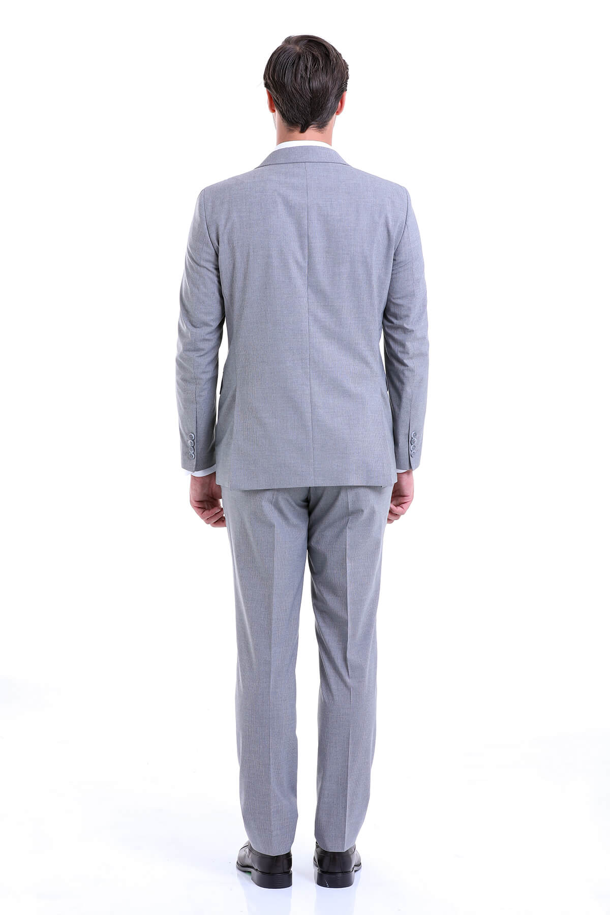 Slim Fit Double Breasted Gray Striped Casual Suit - SAYKI