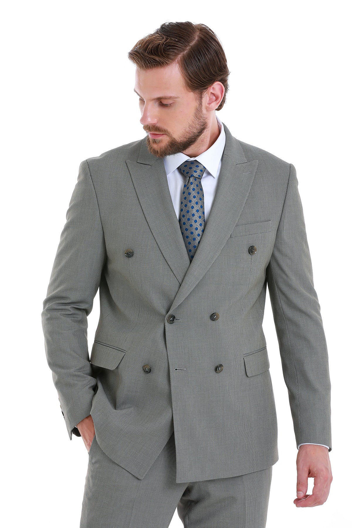Slim Fit Double Breasted Mink Classic Suit - SAYKI