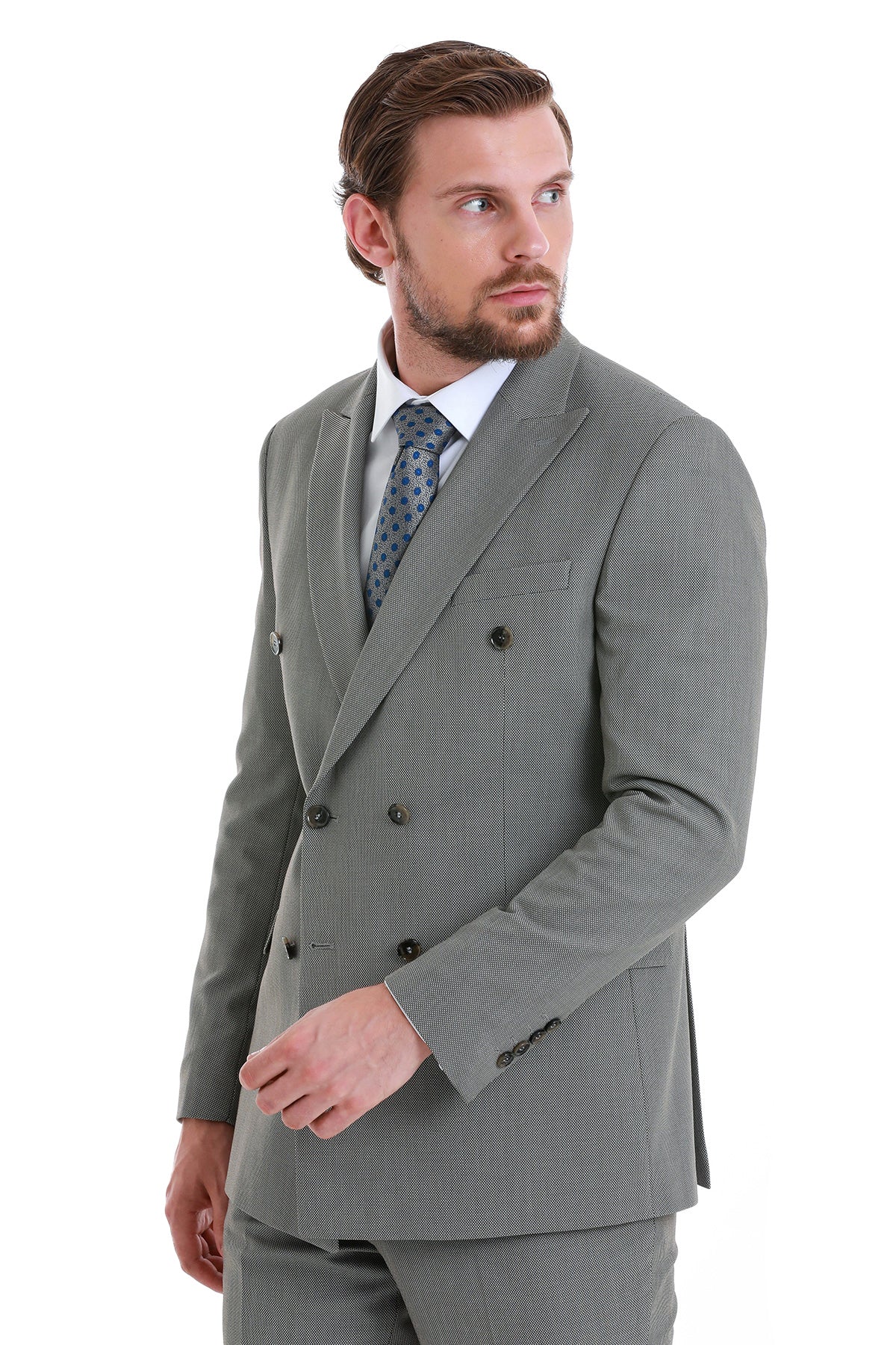 Slim Fit Double Breasted Mink Classic Suit - SAYKI