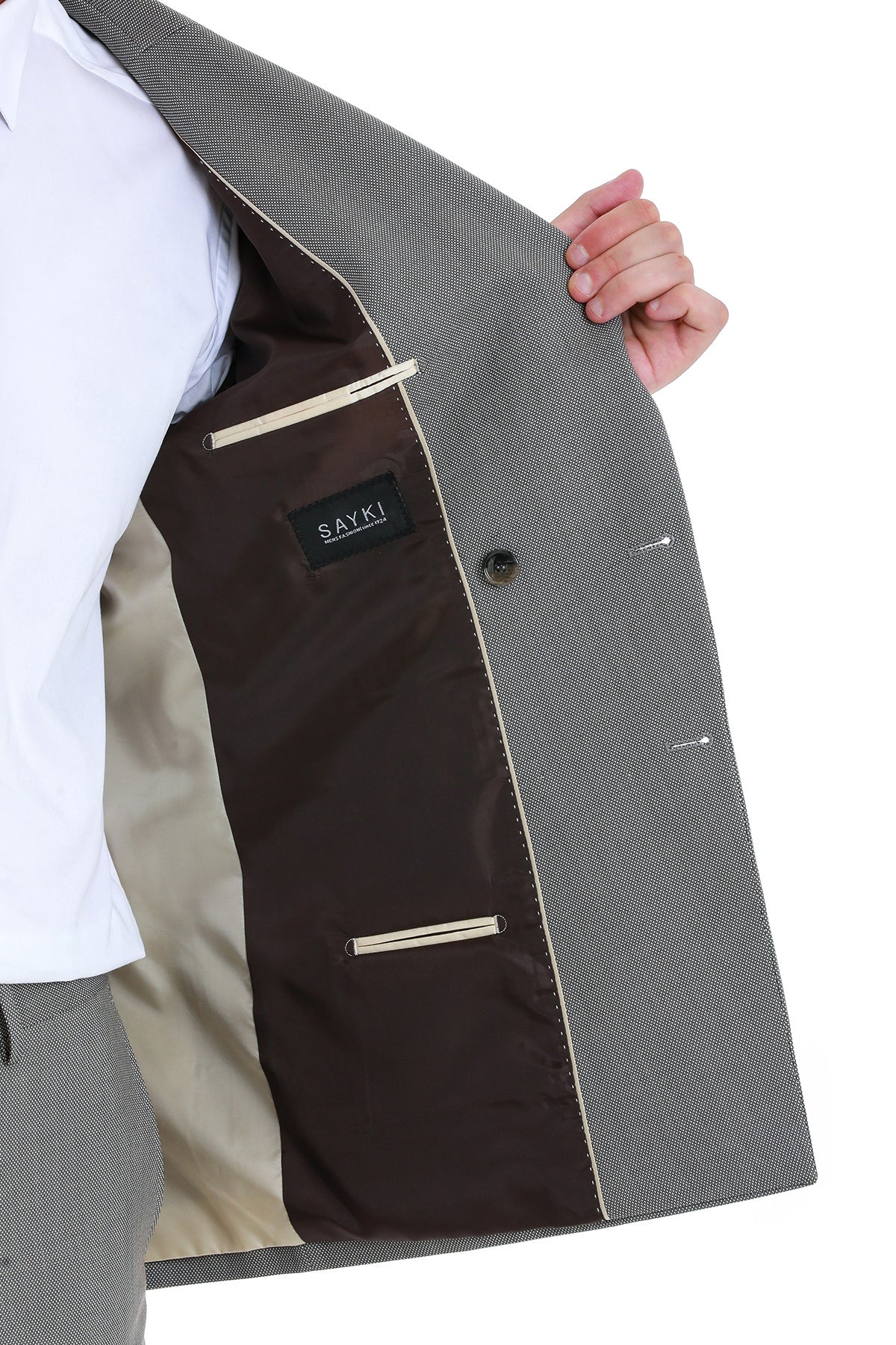 Slim Fit Double Breasted Mink Classic Suit - SAYKI