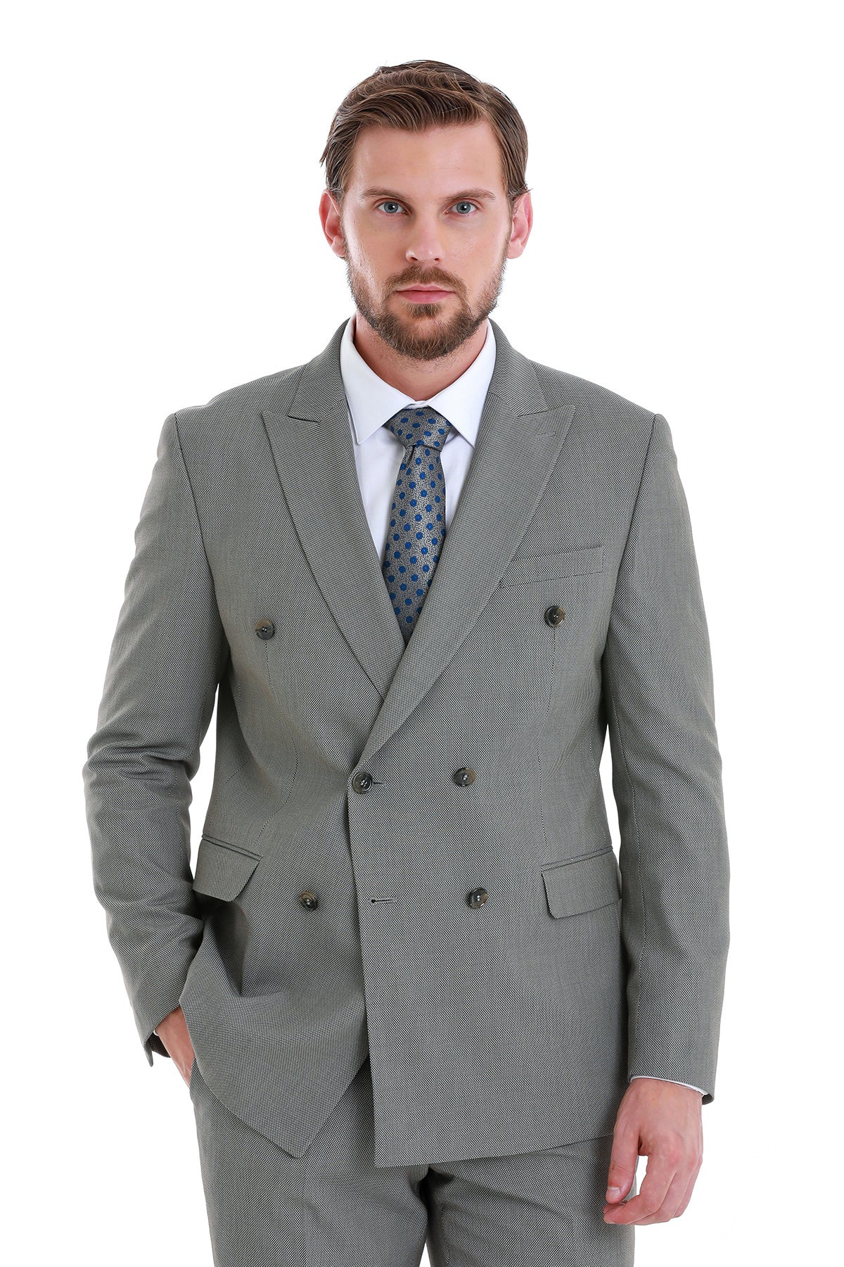 Slim Fit Double Breasted Mink Classic Suit - SAYKI