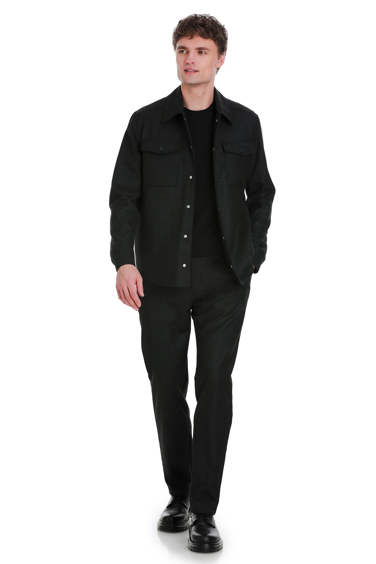 Slim Fit Enamel Blue Notch Lapel Overshirt Casual Suit