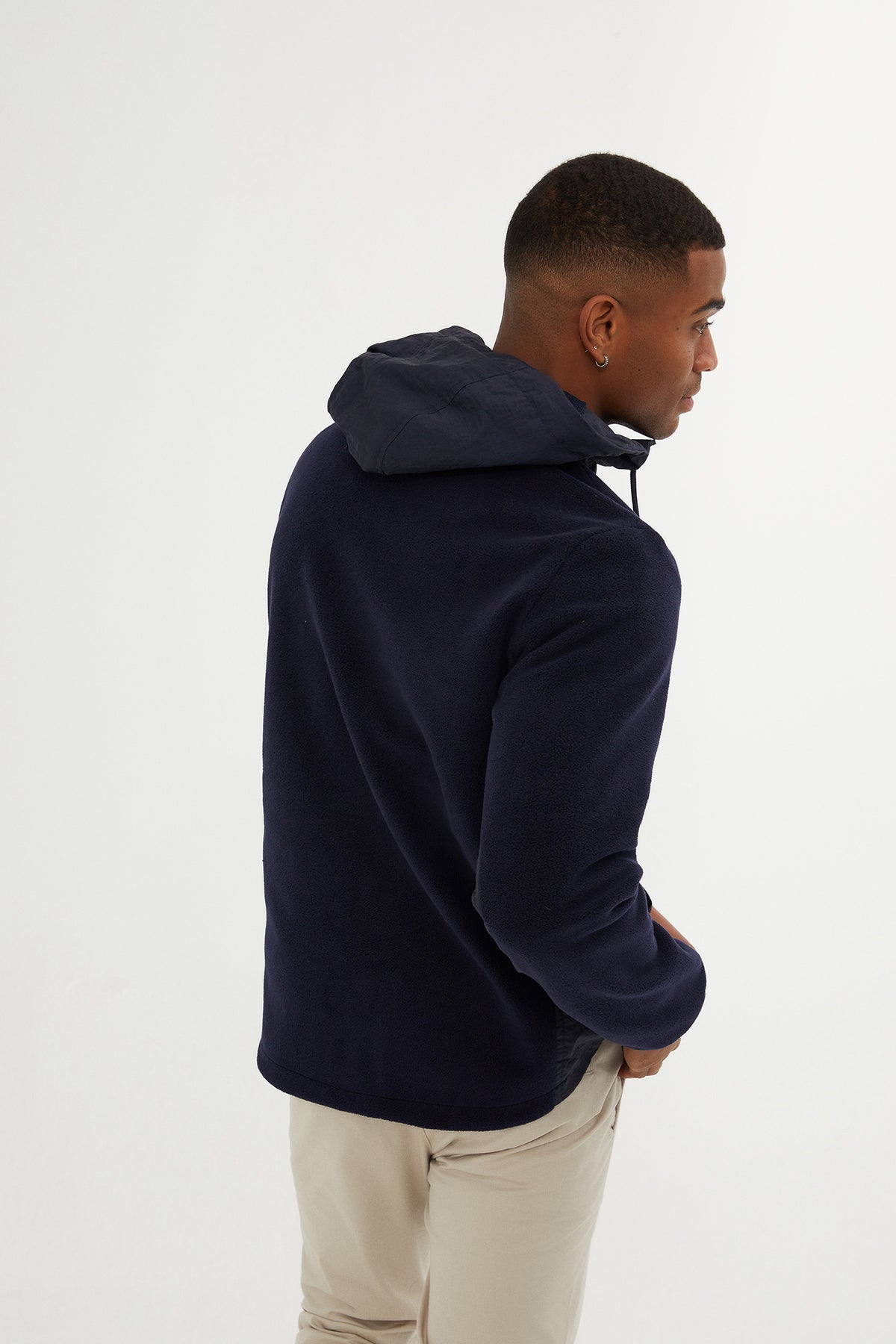 Slim Fit Fleece Polar Casual Navy Hooded Coat - SAYKI
