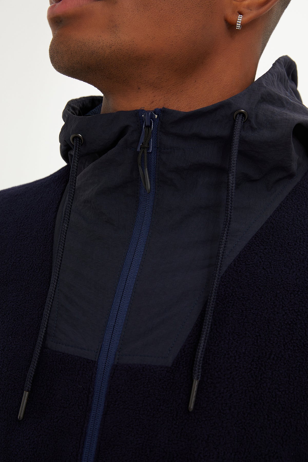 Slim Fit Fleece Polar Casual Navy Hooded Coat - SAYKI