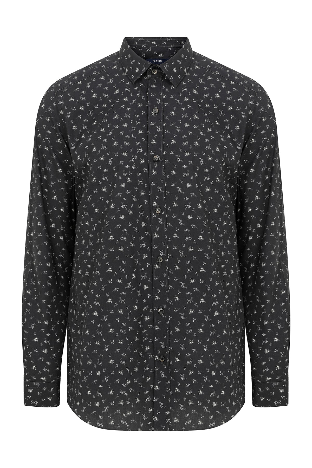 Slim Fit Floral Printed Cotton Black Casual Shirt - SAYKI