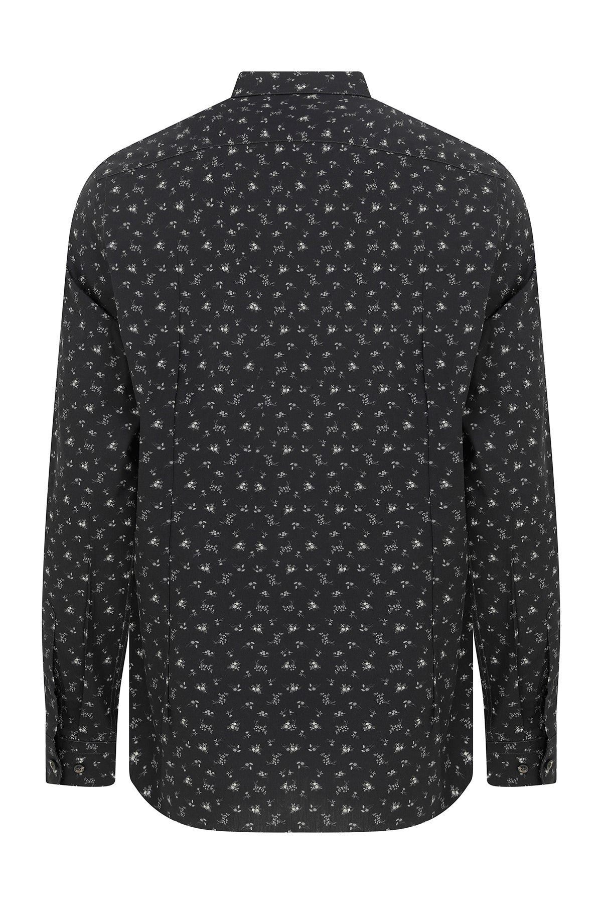 Slim Fit Floral Printed Cotton Black Casual Shirt - SAYKI