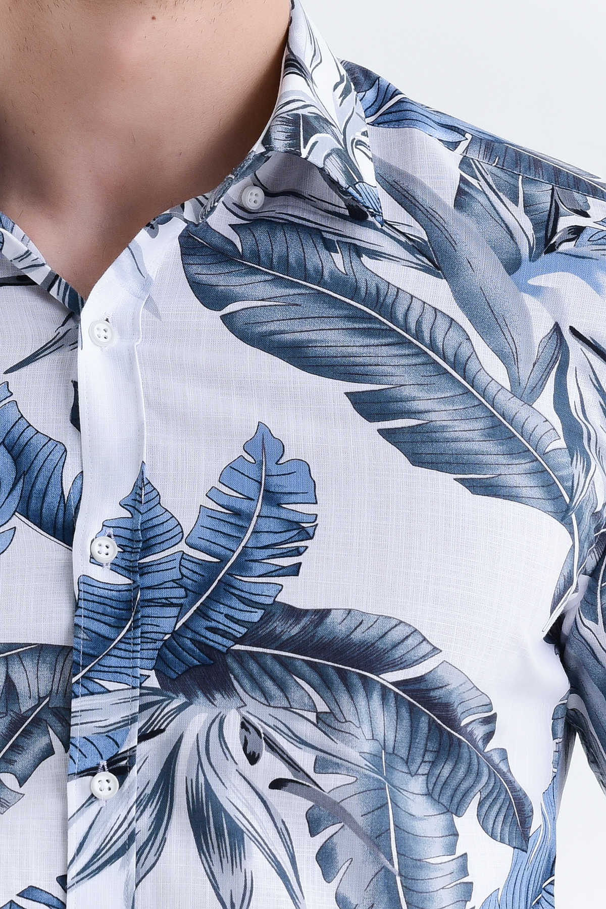 Slim Fit Floral Printed Cotton Gray Casual Shirt - SAYKI