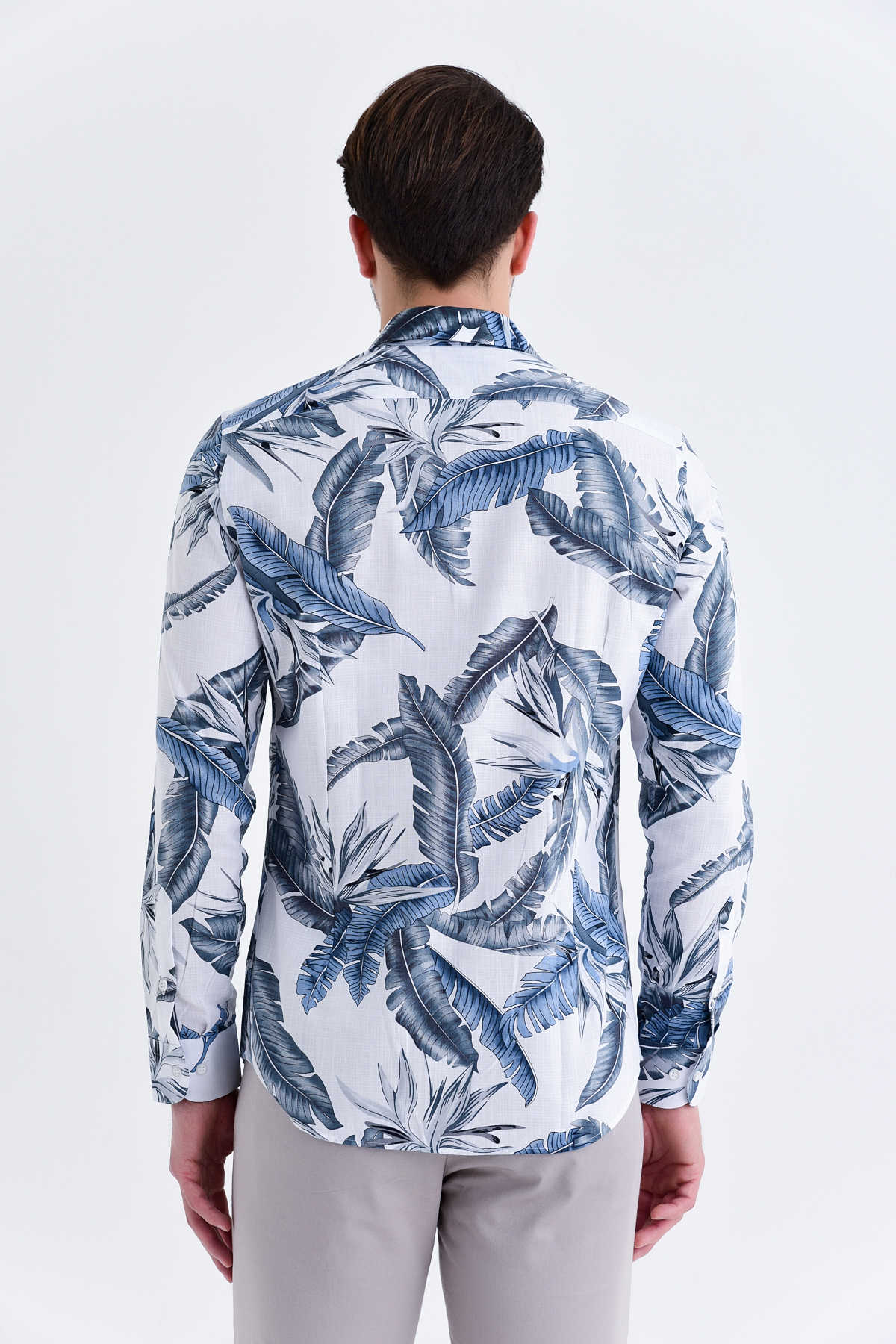 Slim Fit Floral Printed Cotton Gray Casual Shirt - SAYKI