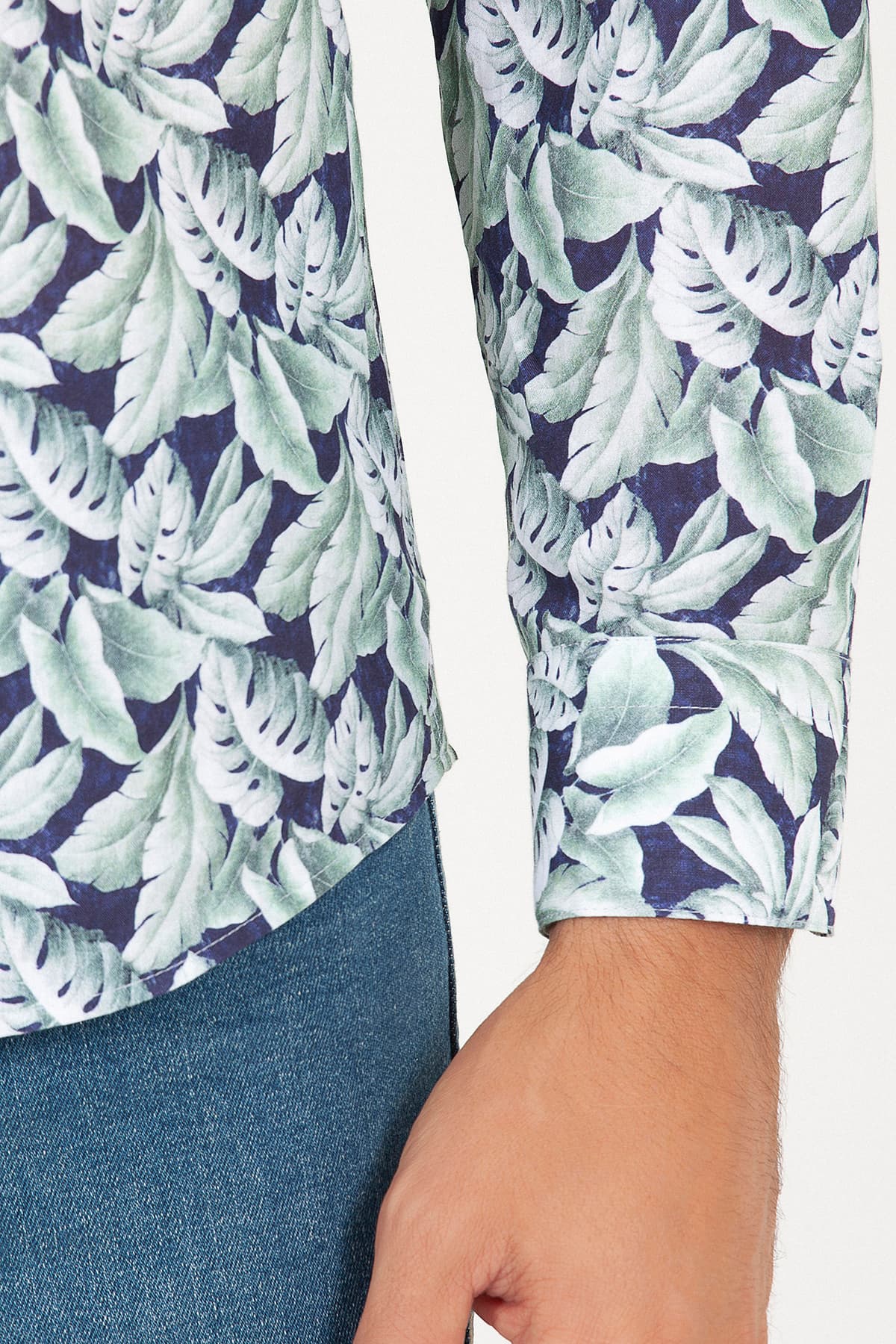 Slim Fit Floral Printed Cotton Green Casual Shirt - SAYKI