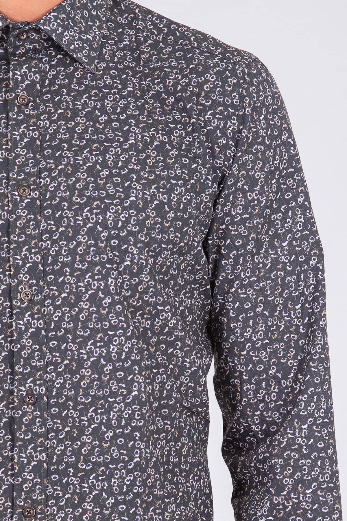 Slim Fit Floral Printed Cotton Khaki Casual Shirt - SAYKI