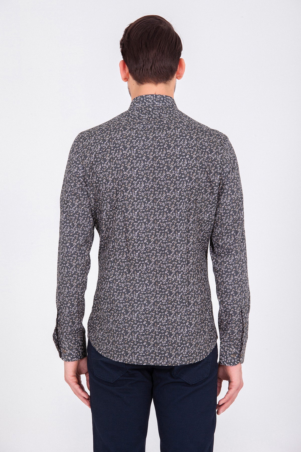 Slim Fit Floral Printed Cotton Khaki Casual Shirt - SAYKI