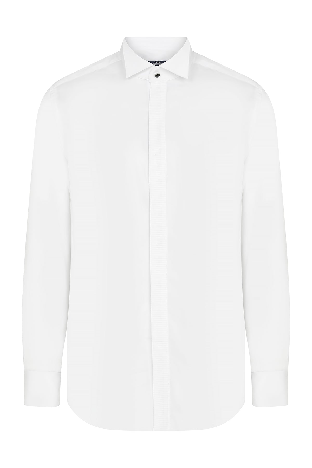 White men’s formal shirt with a crisp, tailored fit and subtle sheen.