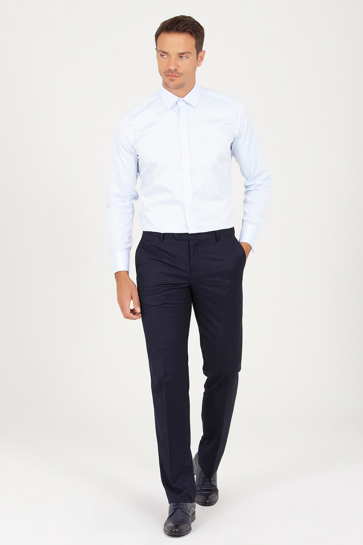 Slim Fit French Cuff Cotton Blue Dress Shirt - SAYKI