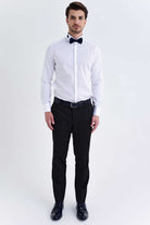 Slim Fit French Cuff Cotton White Tuxedo Shirt - SAYKI