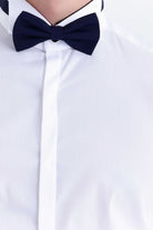 Slim Fit French Cuff Cotton White Tuxedo Shirt - SAYKI
