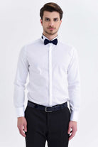 Slim Fit French Cuff Cotton White Tuxedo Shirt - SAYKI