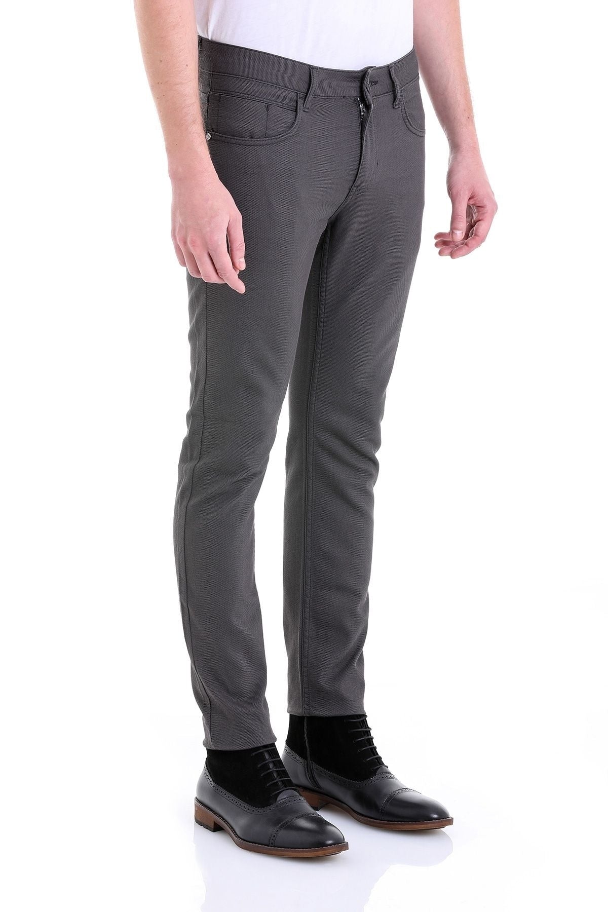Slim Fit Gray 5 Pocket Low Waist Cotton Casual Pants - SAYKI