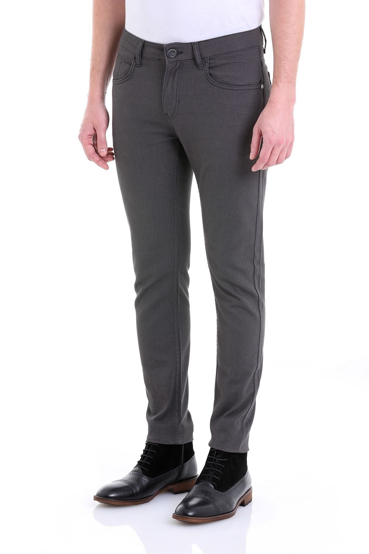 Slim Fit Gray 5 Pocket Low Waist Cotton Casual Pants - SAYKI