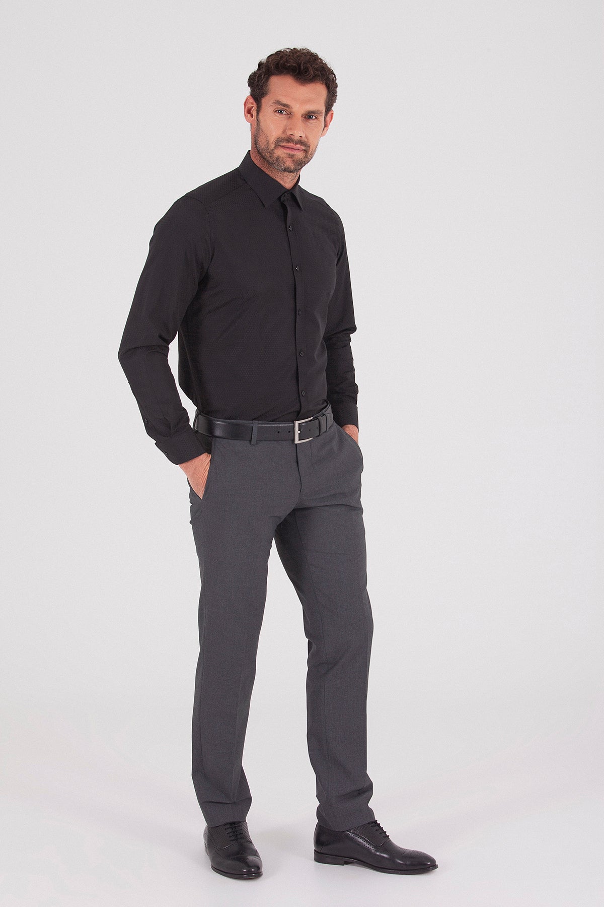 Slim Fit Gray Low Waist Dress Pants - SAYKI