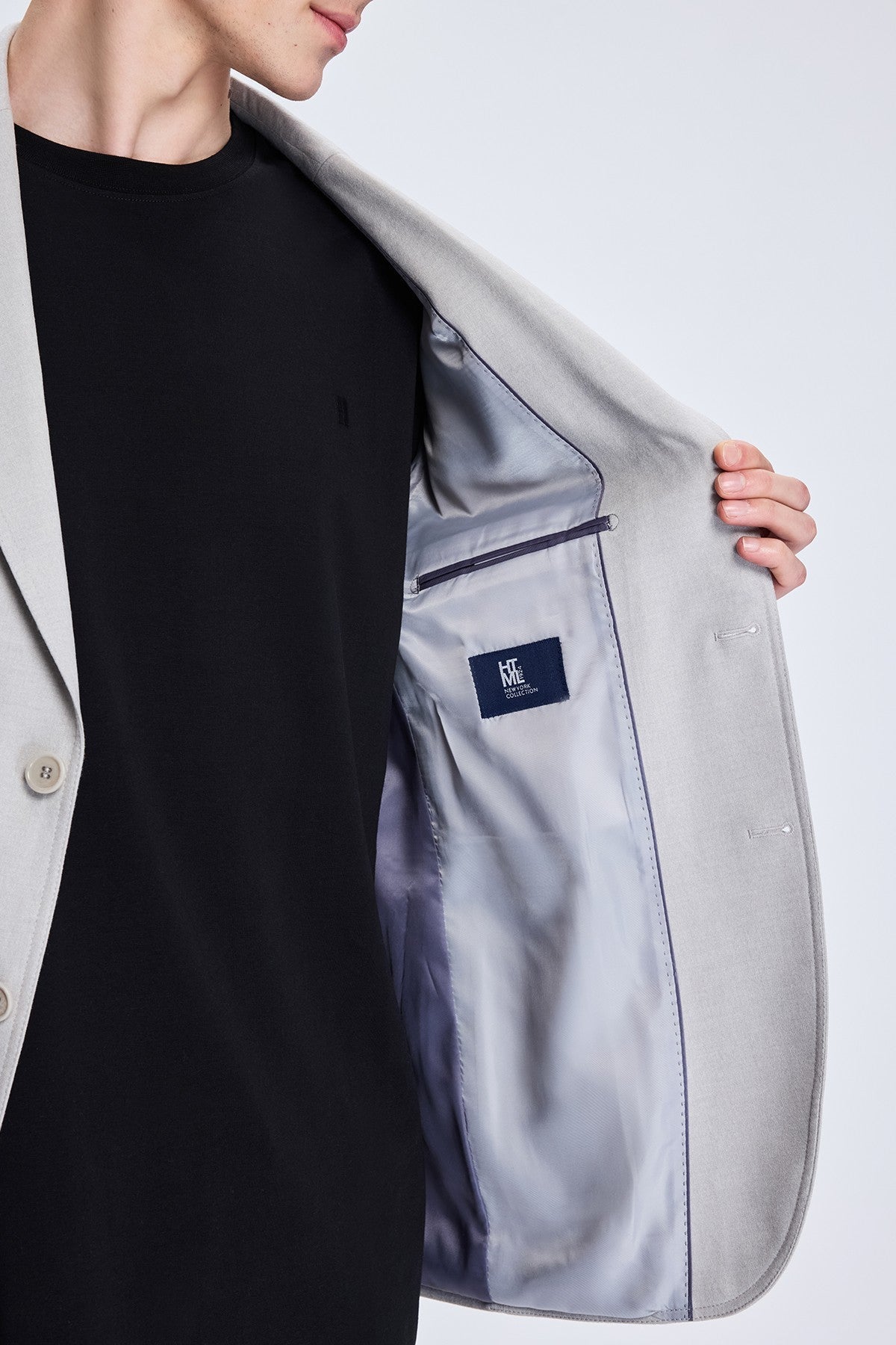 Slim Fit Gray Notch Lapel Casual Blazer - SAYKI