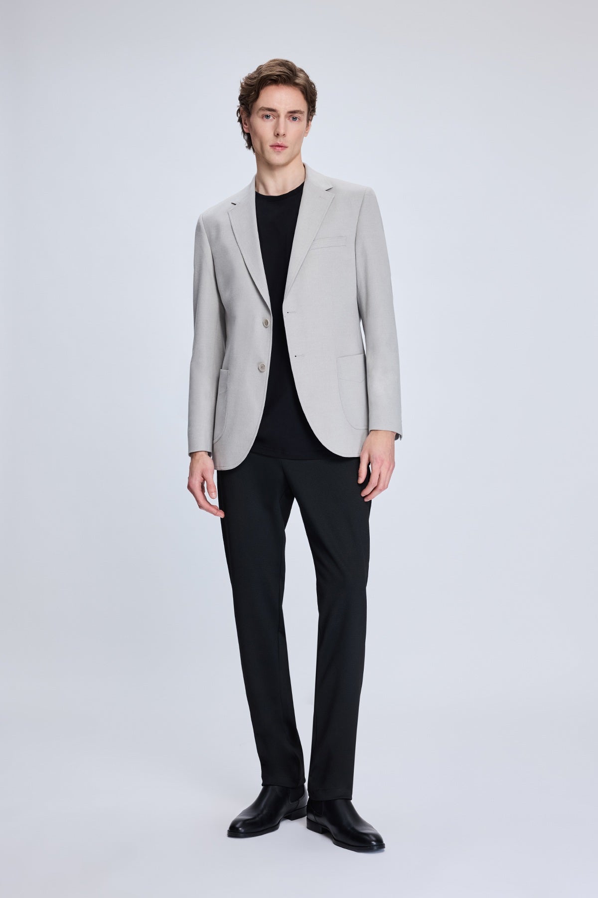 Slim Fit Gray Notch Lapel Casual Blazer - SAYKI