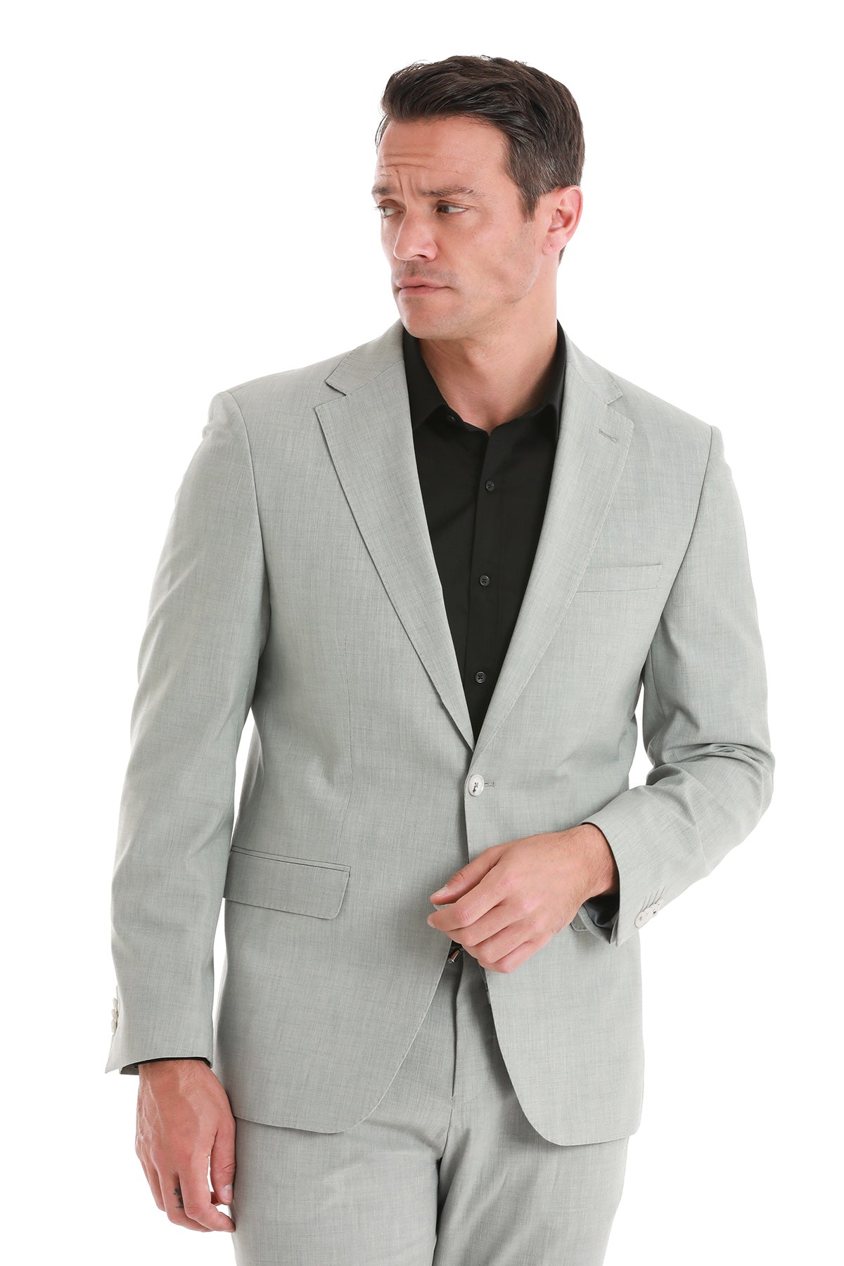 Slim Fit Gray Notch Lapel Classic Suit - SAYKI