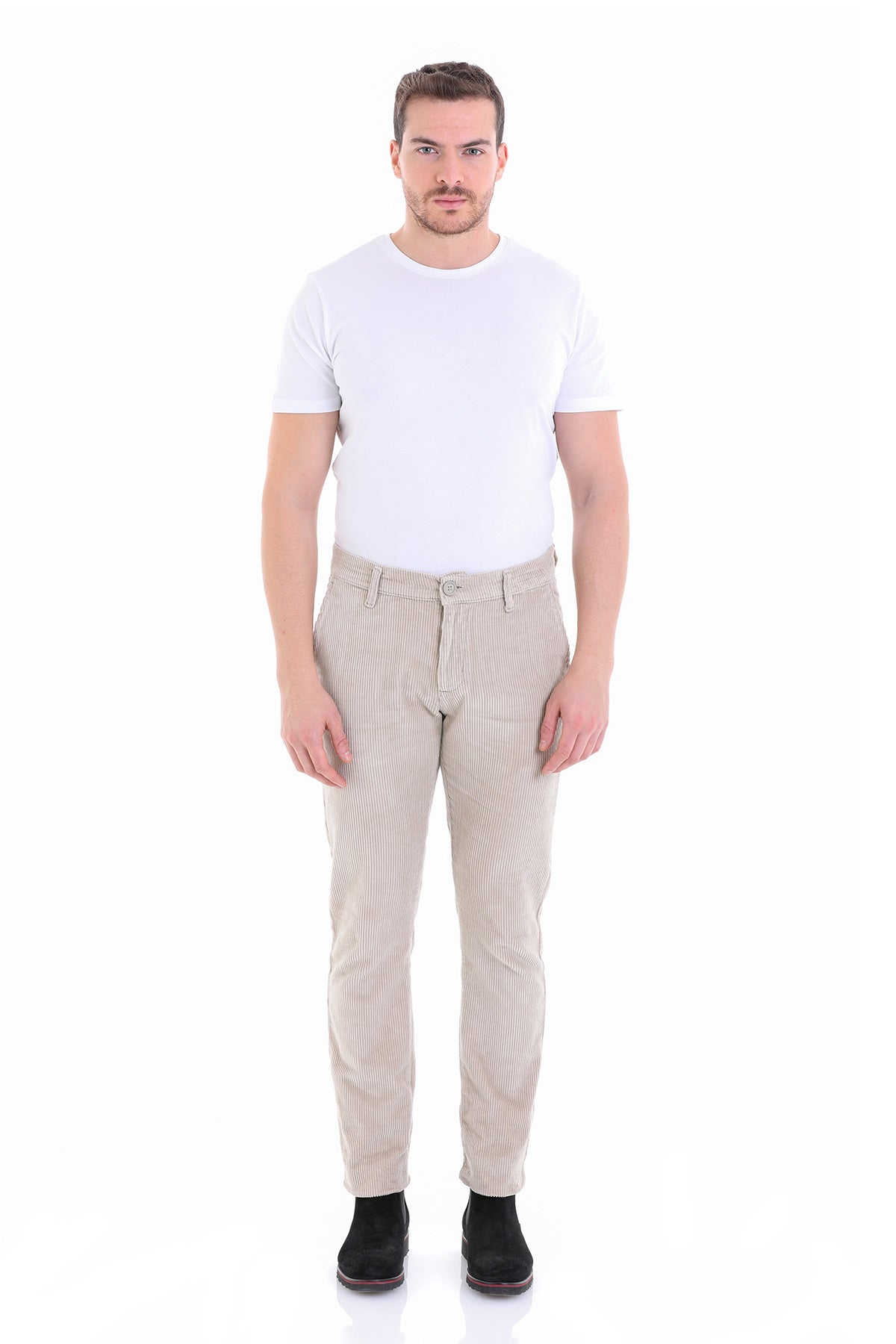 Slim Fit Khaki Beige Low Waist Cotton Dress Pants - SAYKI