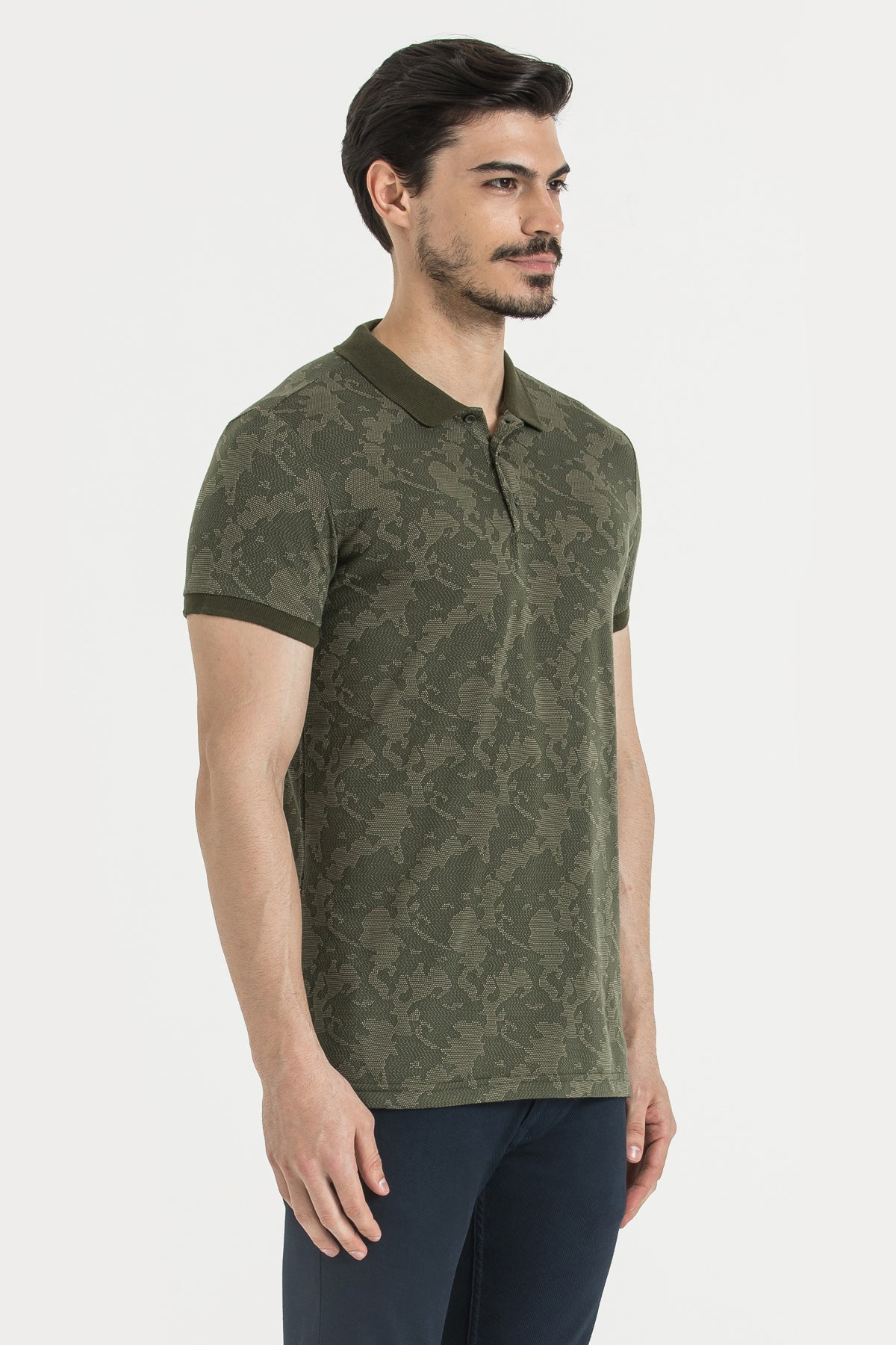 Slim Fit Khaki - Beige Patterned Polo T-Shirt - SAYKI