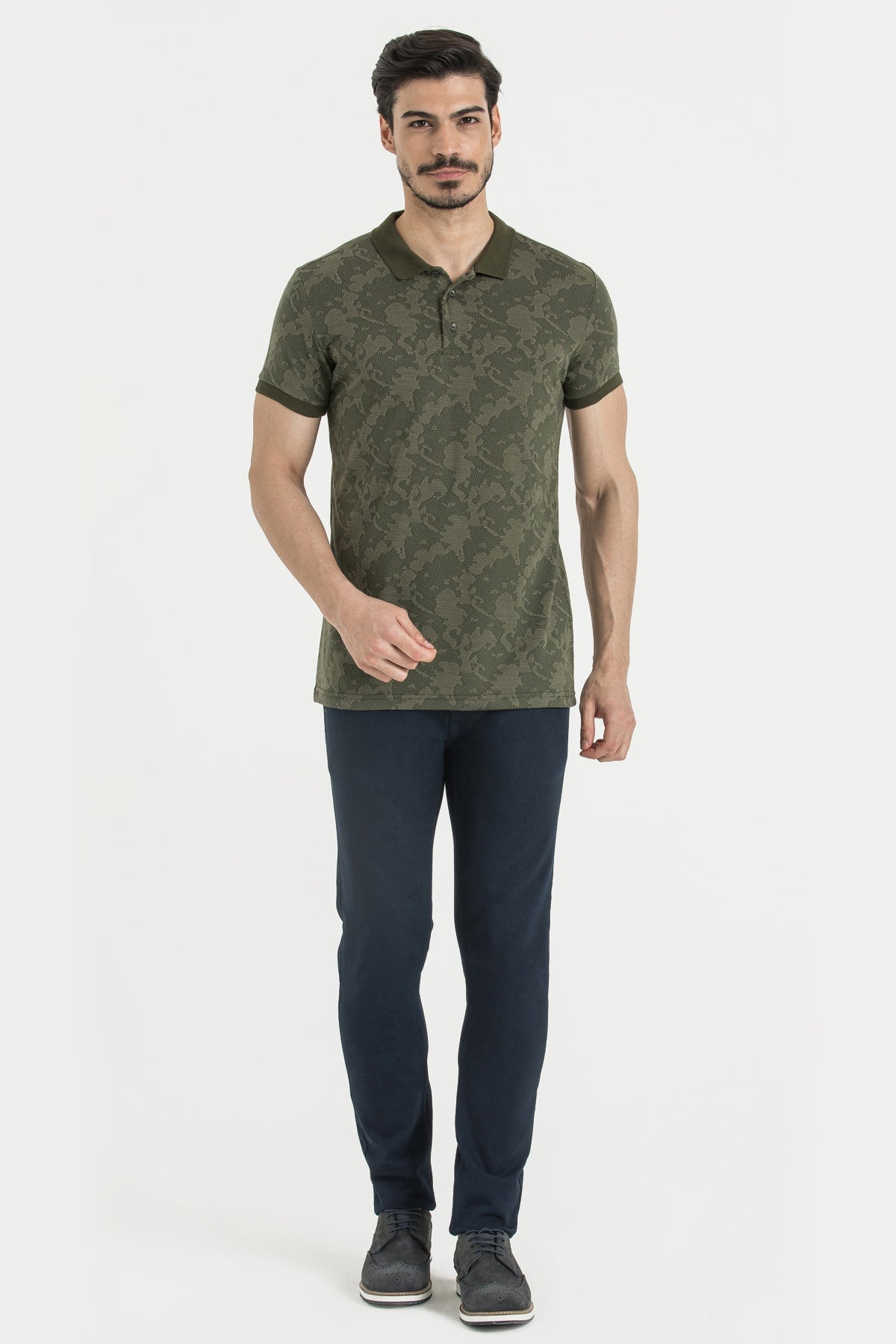 Slim Fit Khaki - Beige Patterned Polo T-Shirt - SAYKI