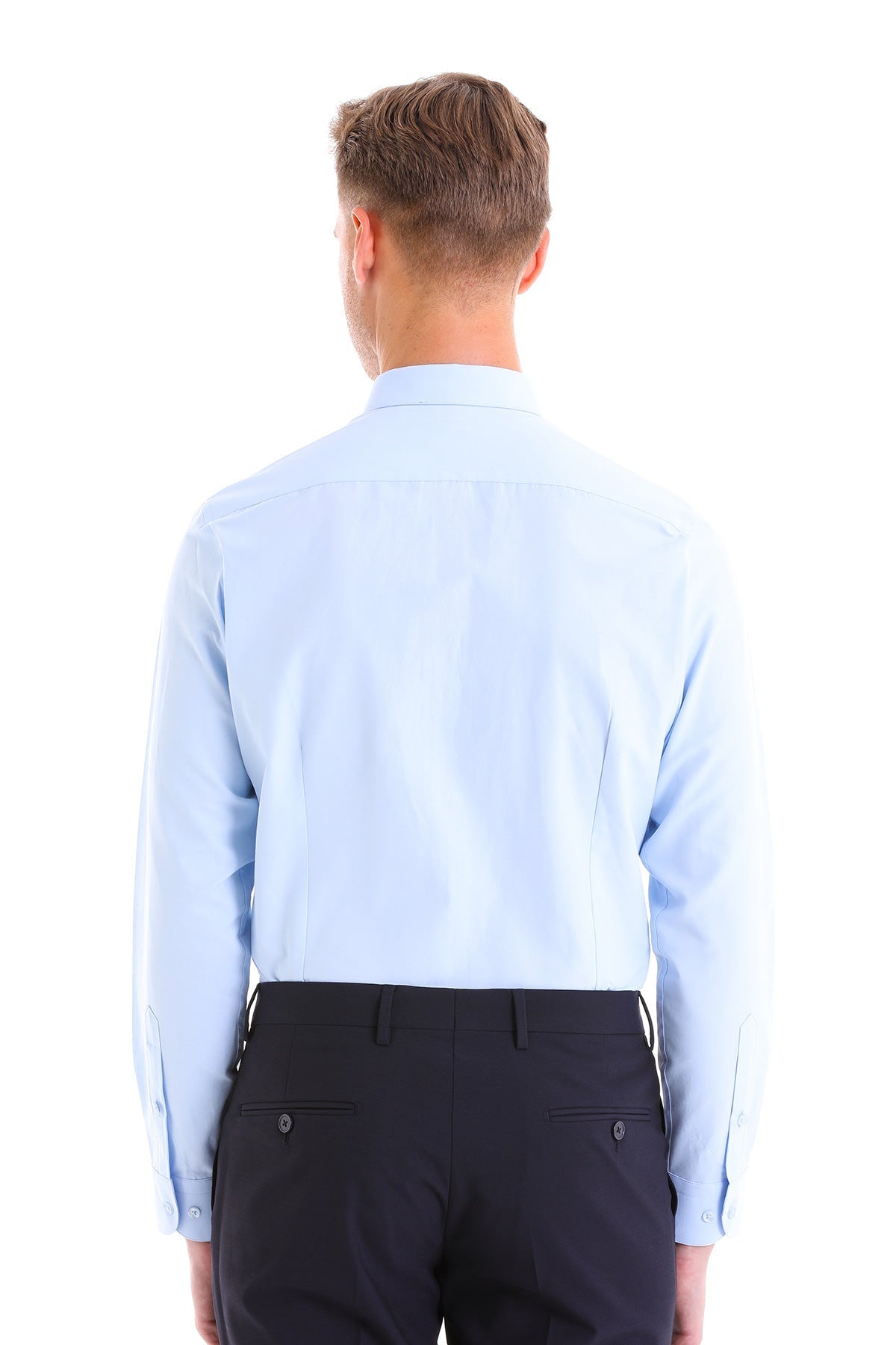 Slim Fit Light Blue Cotton Blend Dress Shirt - SAYKI