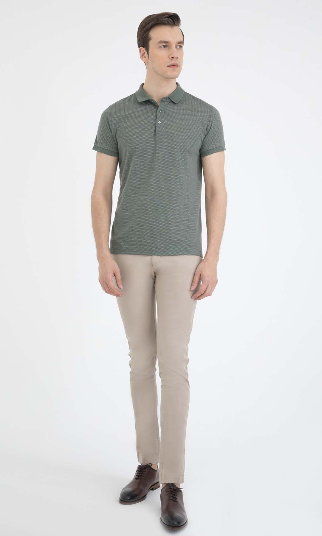 Slim Fit Light Khaki - White Polo T-Shirt - SAYKI