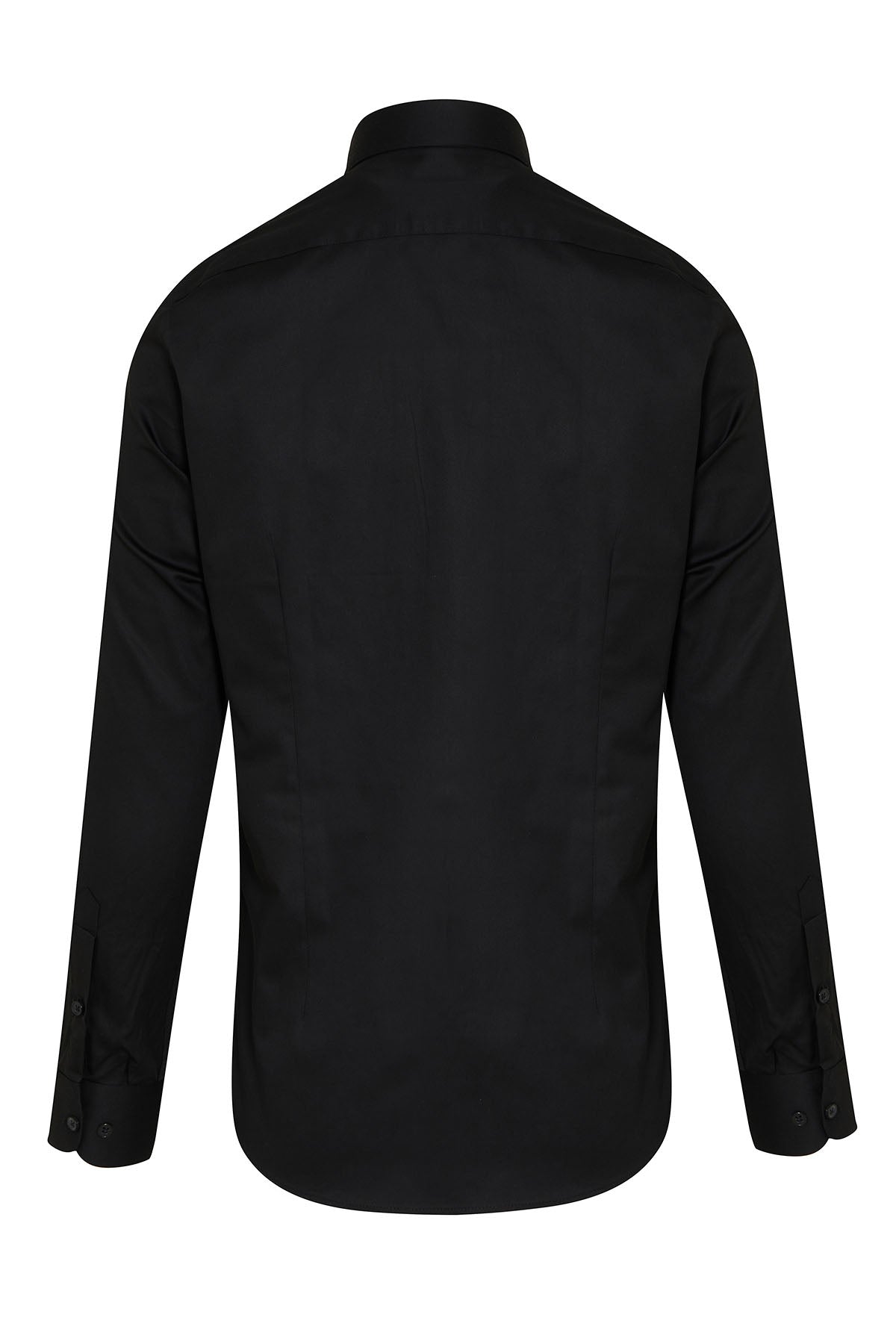 Slim Fit Long Sleeve 100% Cotton Black Dress Shirt - SAYKI