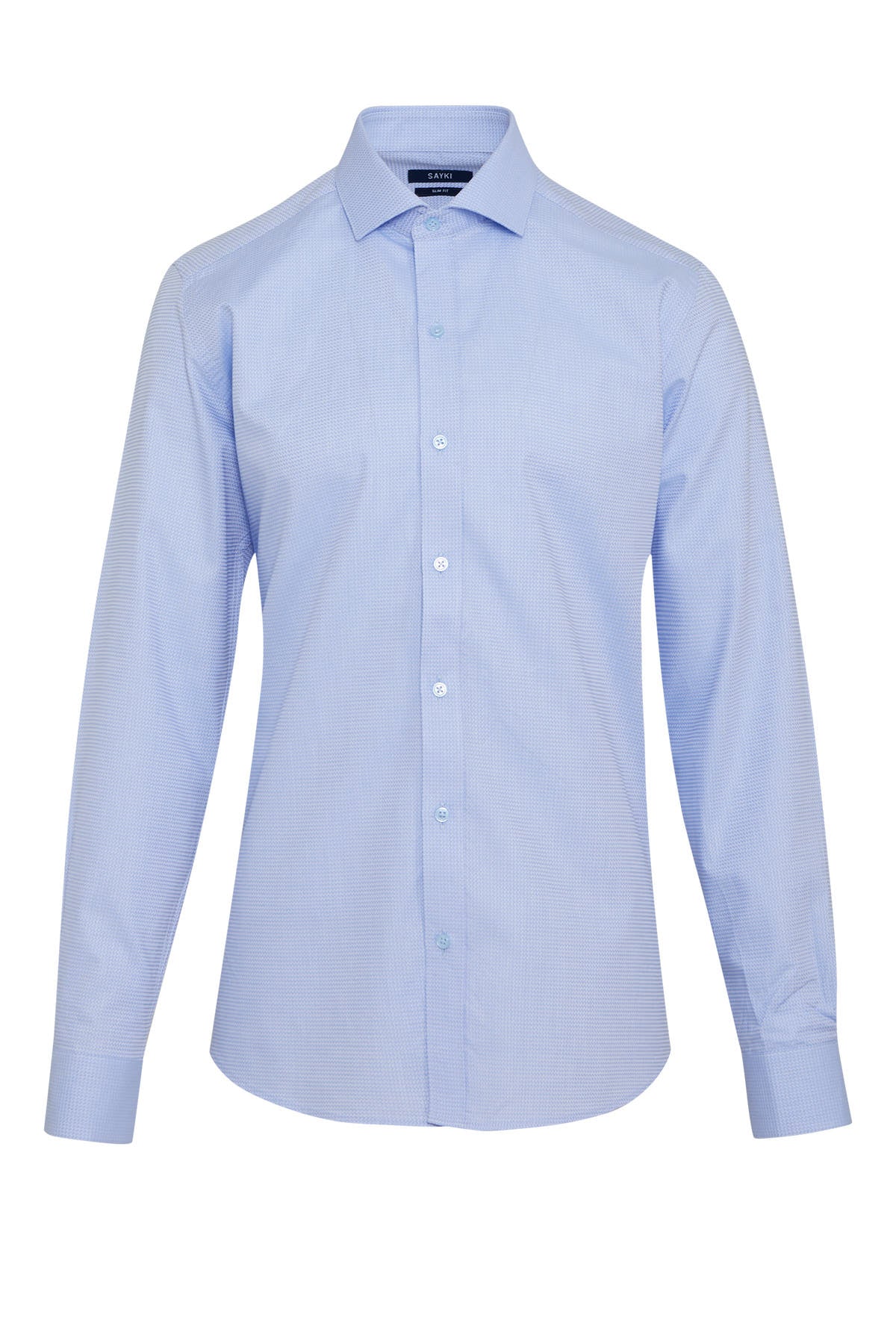 Slim Fit Long Sleeve 100% Cotton Blue Dress Shirt - SAYKI