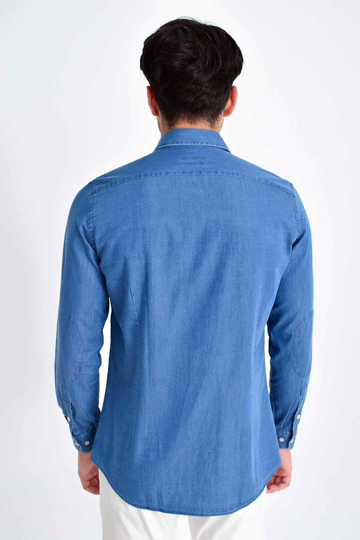 Slim Fit Long Sleeve 100% Cotton Indigo Casual Shirt - SAYKI