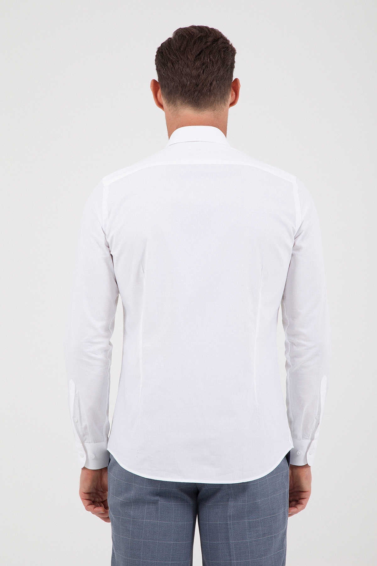 Slim Fit Long Sleeve 100% Cotton White Dress Shirt - SAYKI