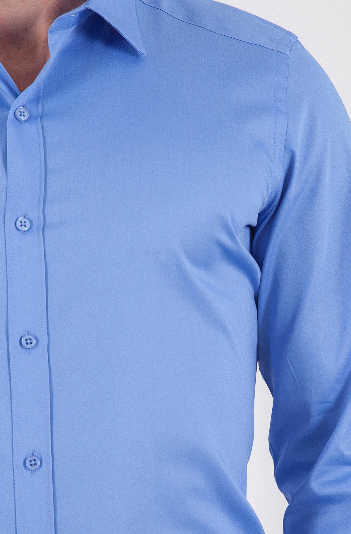 Slim Fit Long Sleeve Cotton Blue Dress Shirt - SAYKI