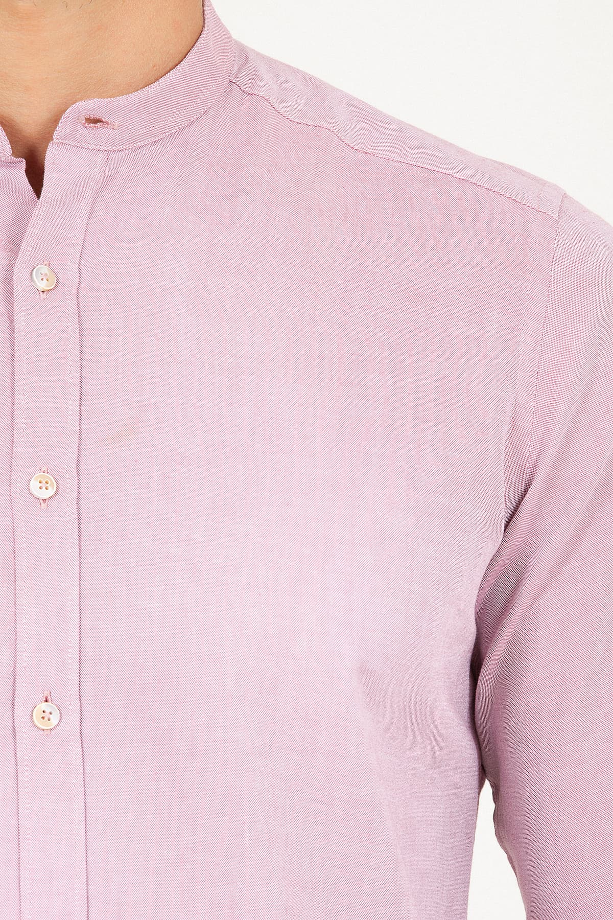 Slim Fit Long Sleeve Cotton Burgundy Casual Shirt - SAYKI