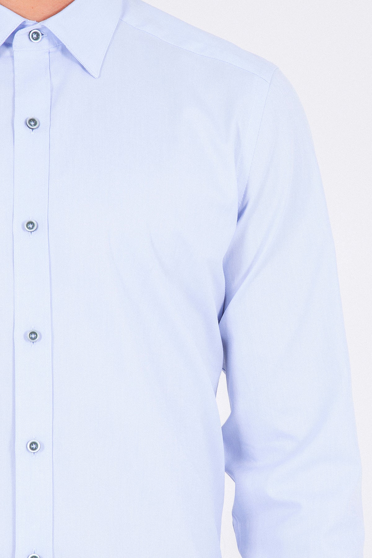 Slim Fit Long Sleeve Cotton Ice Blue Casual Shirt - SAYKI