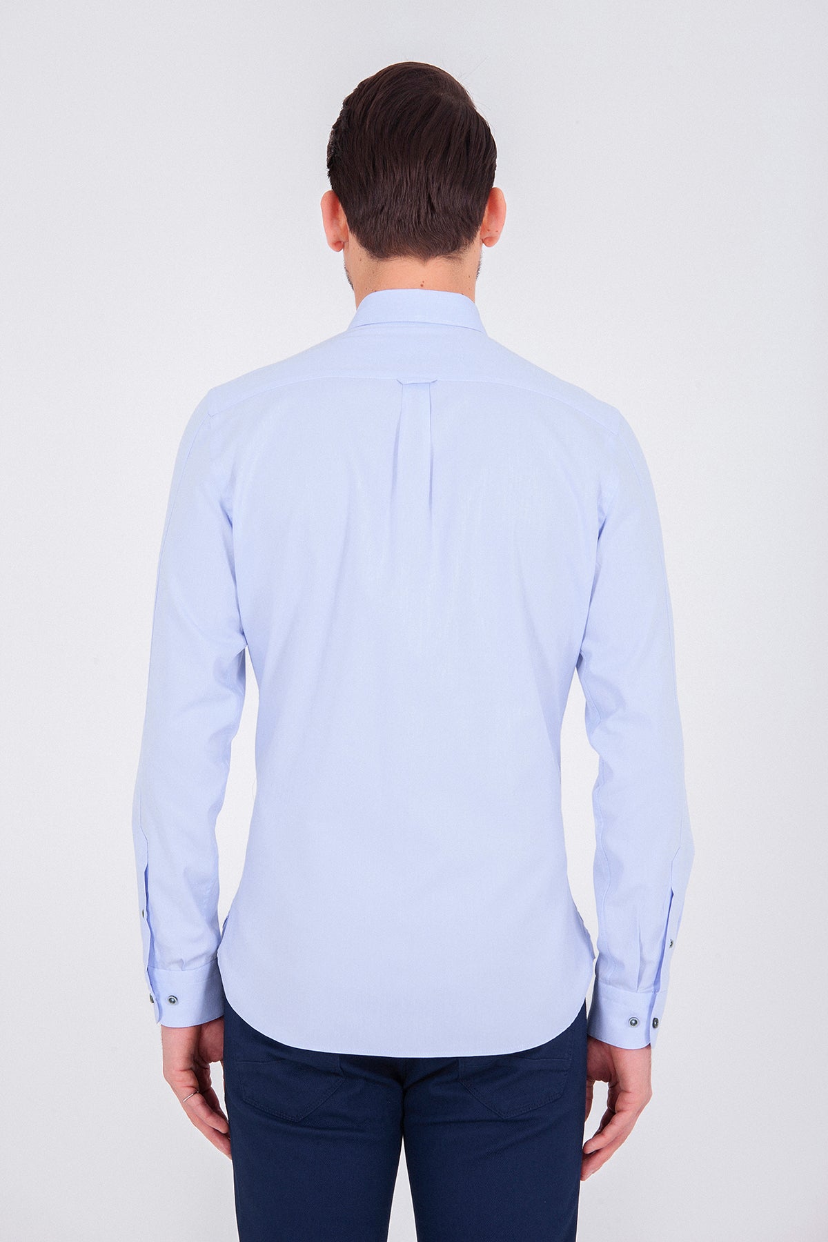 Slim Fit Long Sleeve Cotton Ice Blue Casual Shirt - SAYKI