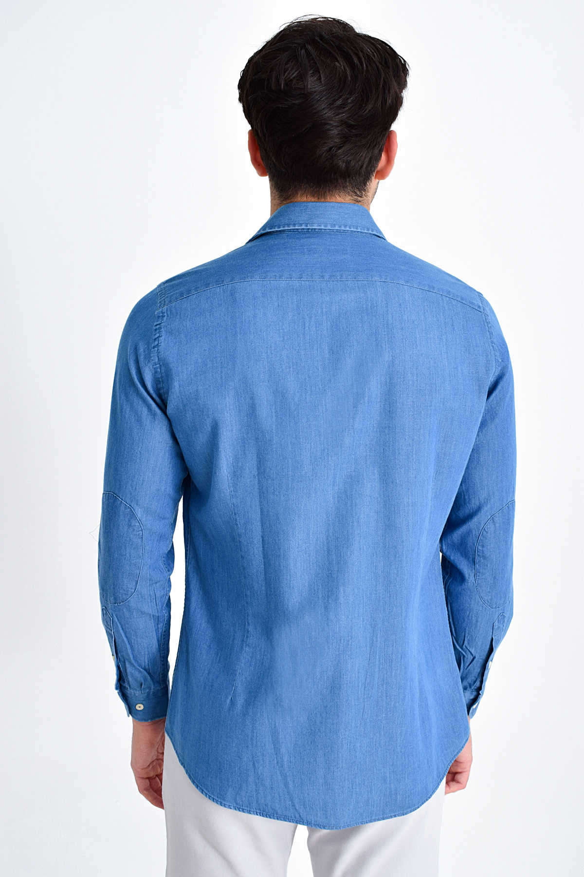 Slim Fit Long Sleeve Cotton Indigo Casual Shirt - SAYKI