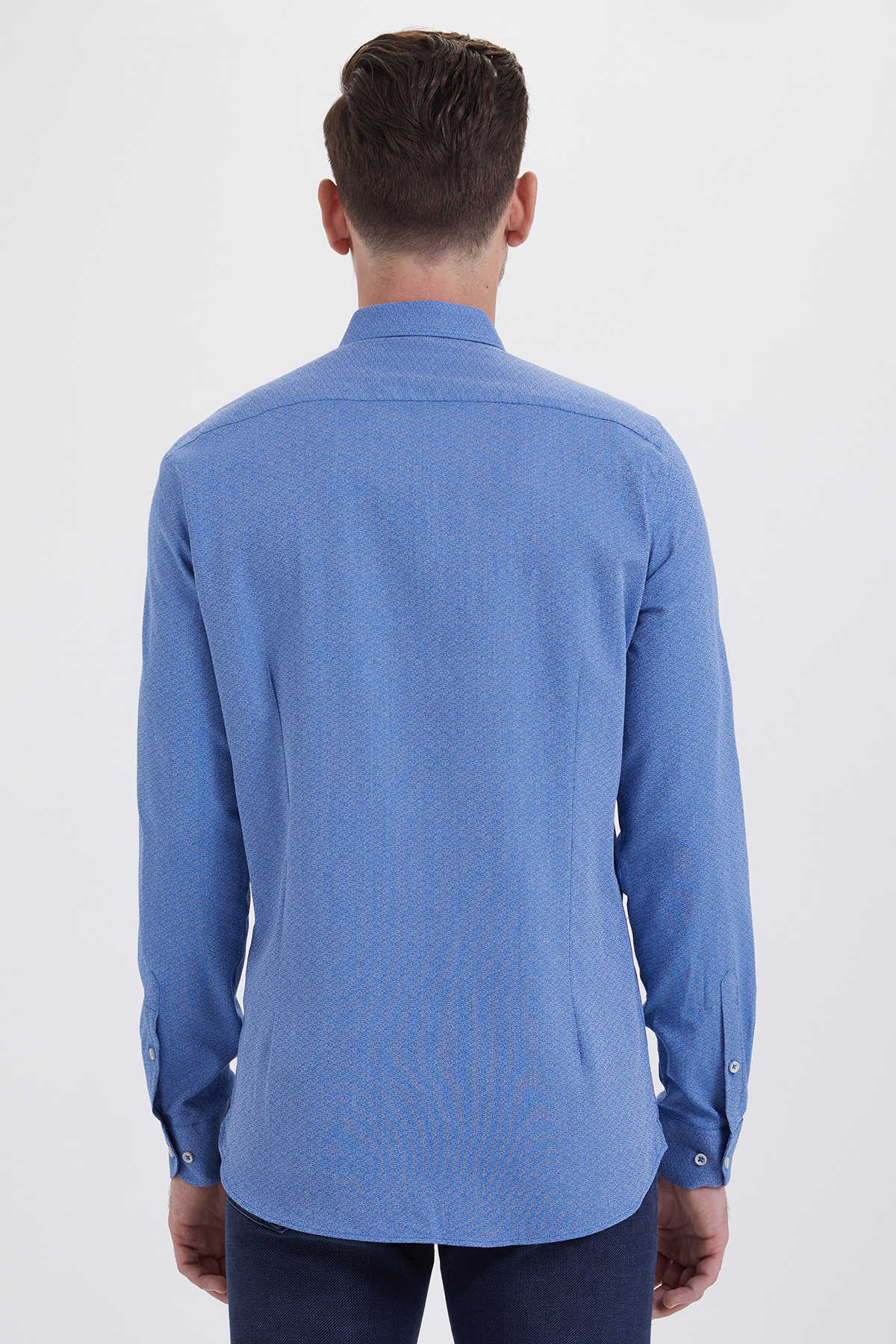 Slim Fit Long Sleeve Cotton Light Navy Dress Shirt - SAYKI