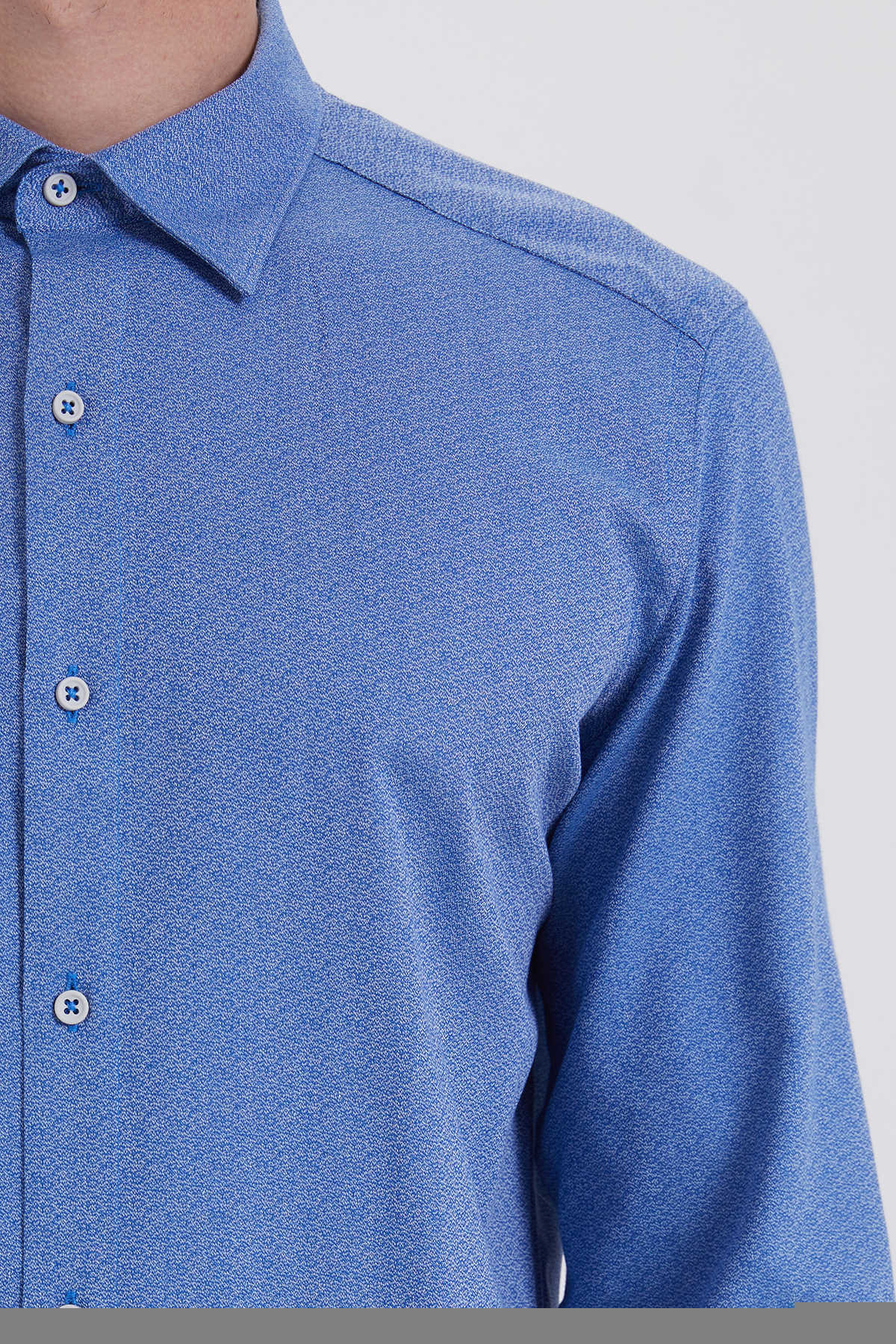 Slim Fit Long Sleeve Cotton Light Navy Dress Shirt - SAYKI