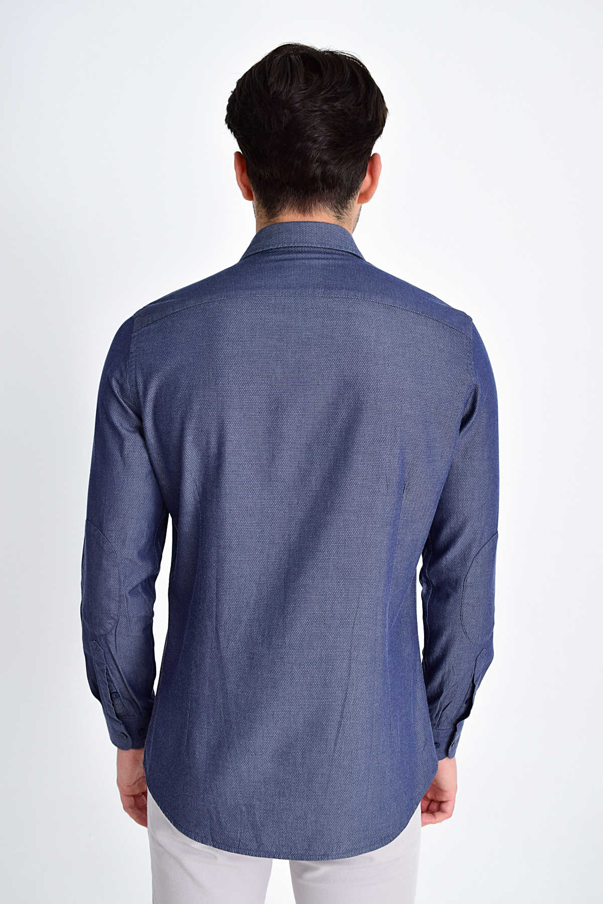 Slim Fit Long Sleeve Cotton Navy Casual Shirt - SAYKI