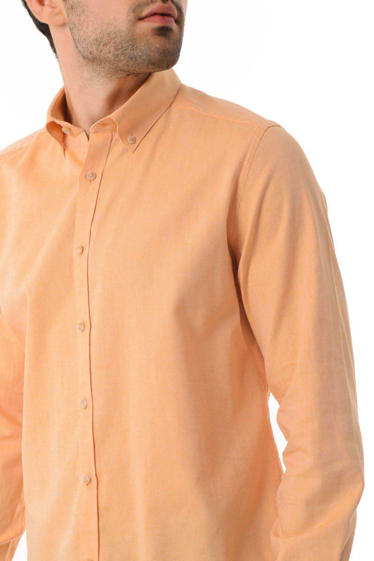 Slim Fit Long Sleeve Cotton Orange Casual Shirt - SAYKI