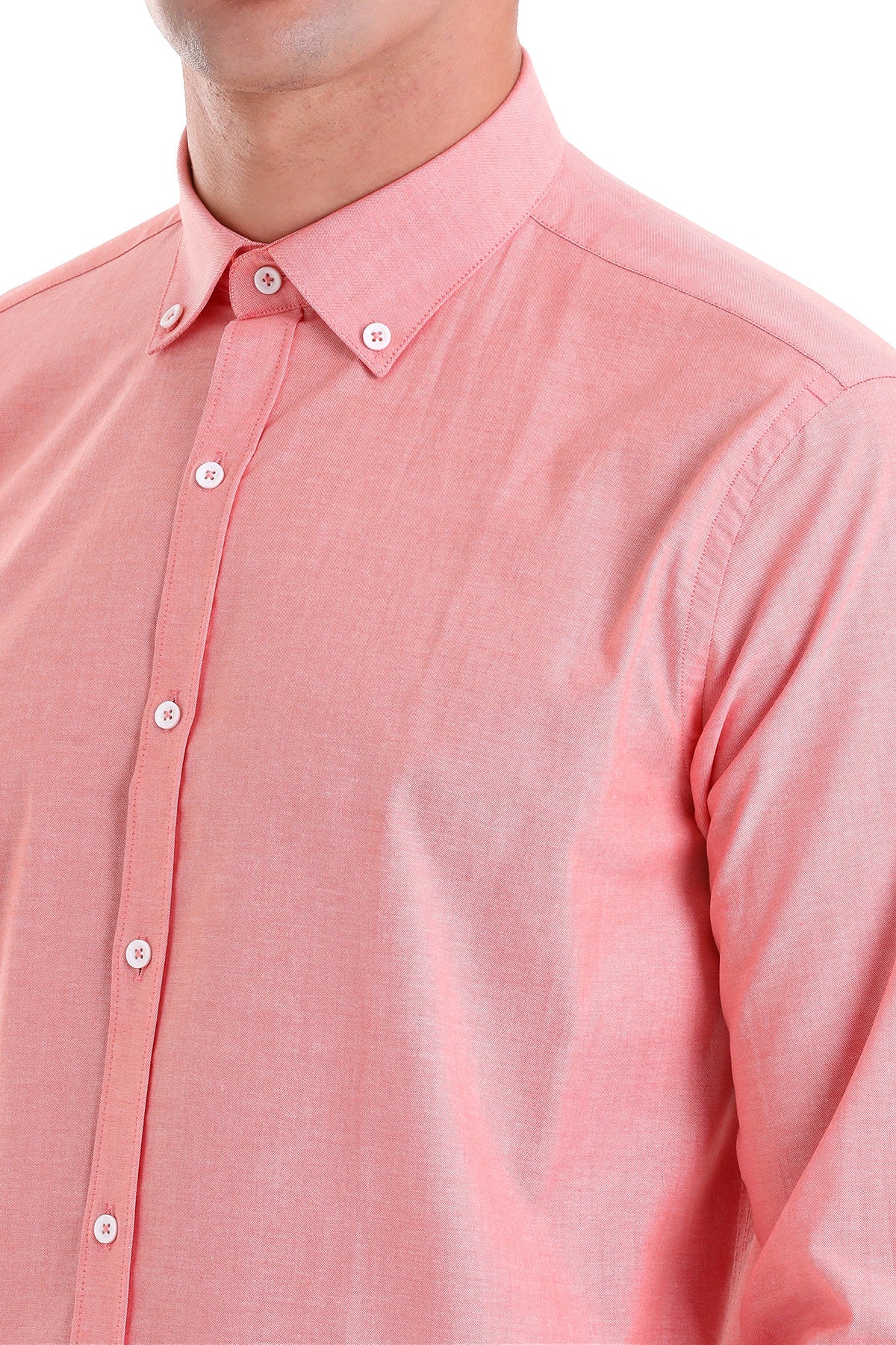 Slim Fit Long Sleeve Cotton Orange Dress Shirt - SAYKI