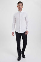 Slim Fit Long Sleeve Cotton White Casual Shirt - SAYKI