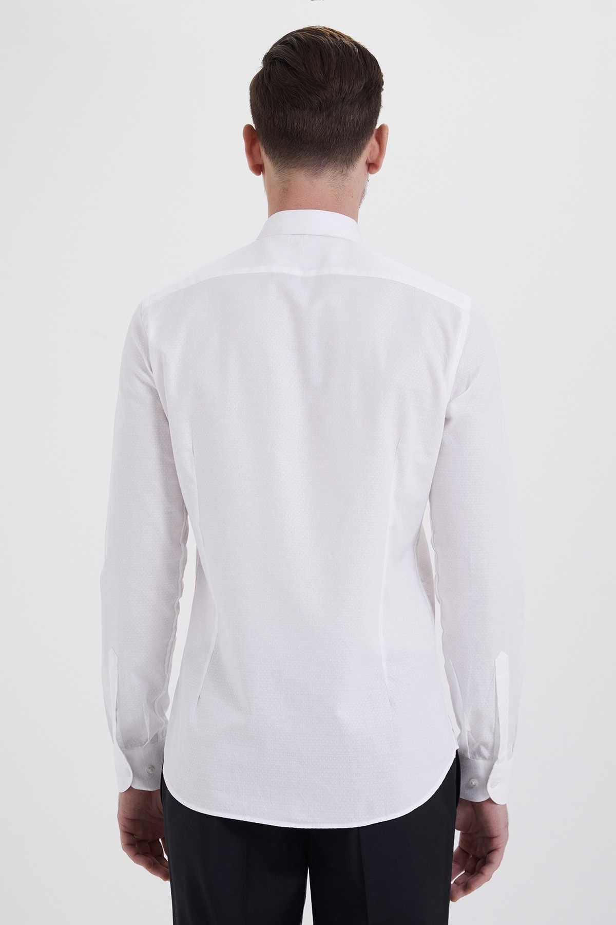 Slim Fit Long Sleeve Cotton White Casual Shirt - SAYKI