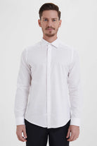 Slim Fit Long Sleeve Cotton White Casual Shirt - SAYKI