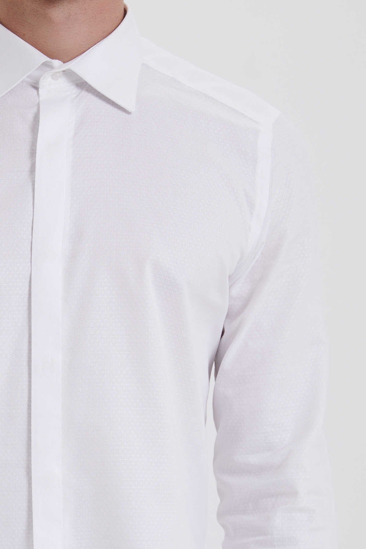 Slim Fit Long Sleeve Cotton White Casual Shirt - SAYKI